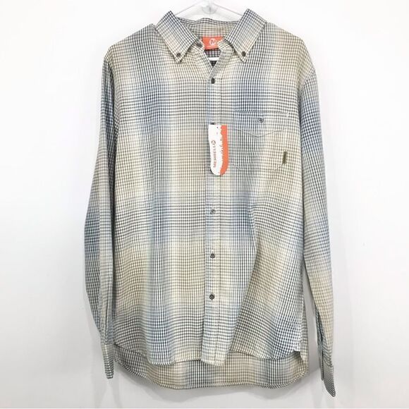 Merrell Tan Green Blue Micro Plaid Farvel Flannel Button Down Shirt - Picture 1 of 16
